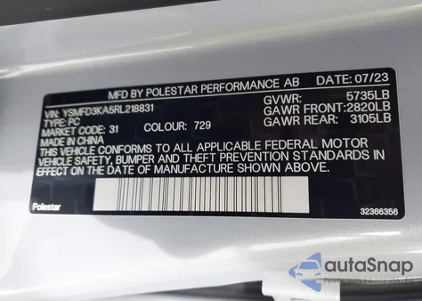 2024 Polestar 2 Long Range Dual Motor/Long Range Dual Motor Plus z USA, uszkodzony, nr VIN YSMFD3KA5RL218831